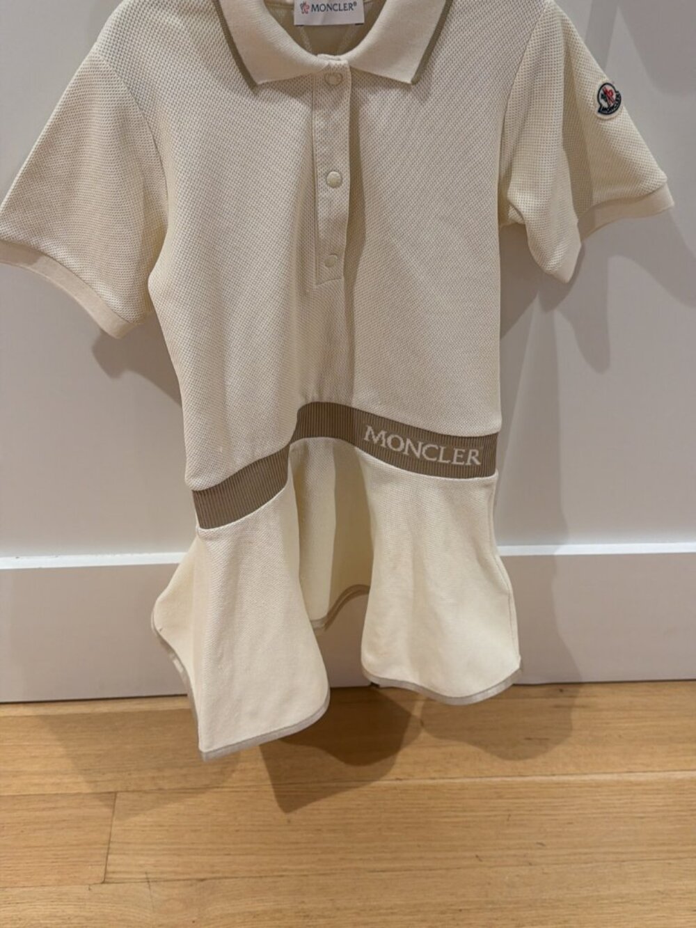 Moncler Girls Cream Pique Polo Dress Logo Sleeve Size 8